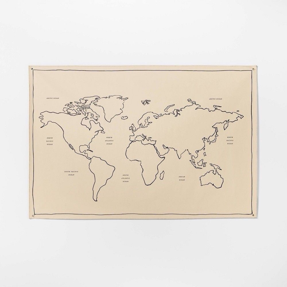 Threshold Studio McGee 72x48 World Map Linen Wall Tapestry New No Packaging